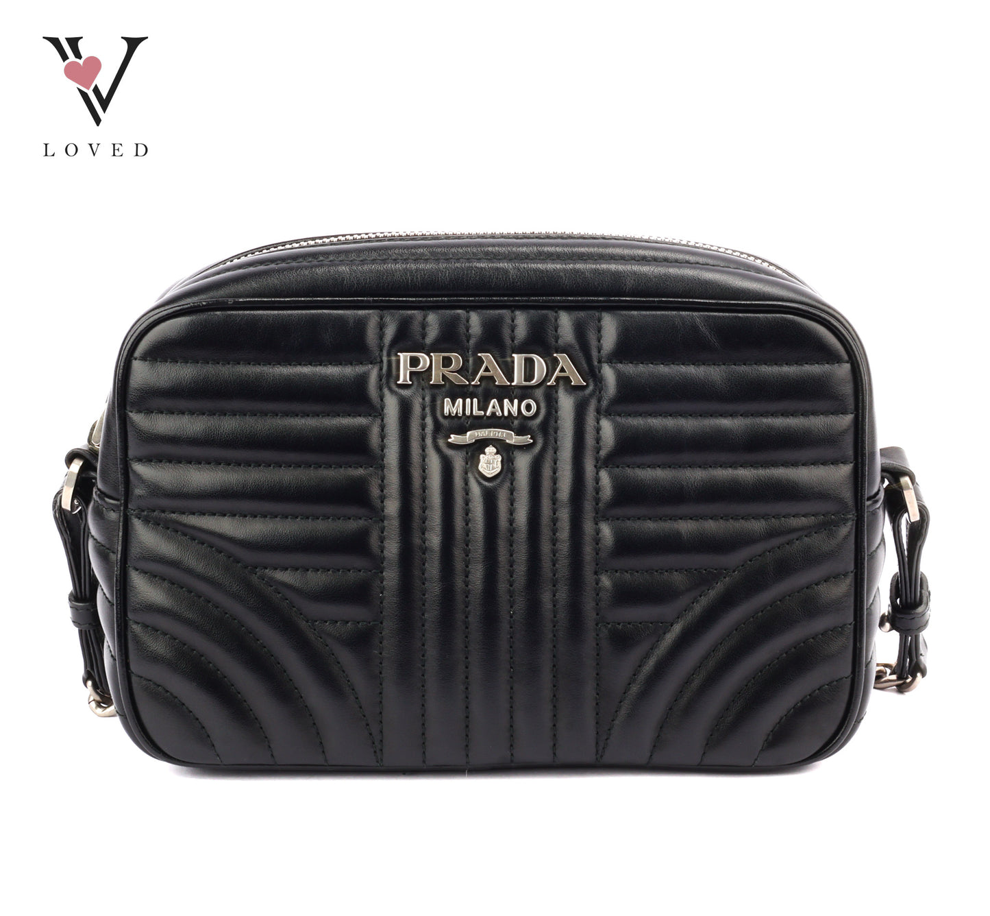 Prada Diagramme Camera Bag in Black with Silver Hardware