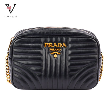 Prada Diagramme Camera Bag in Black with Gold Hardware