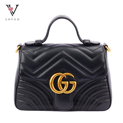 Gucci Marmont Mini Top Handle in Black Leather