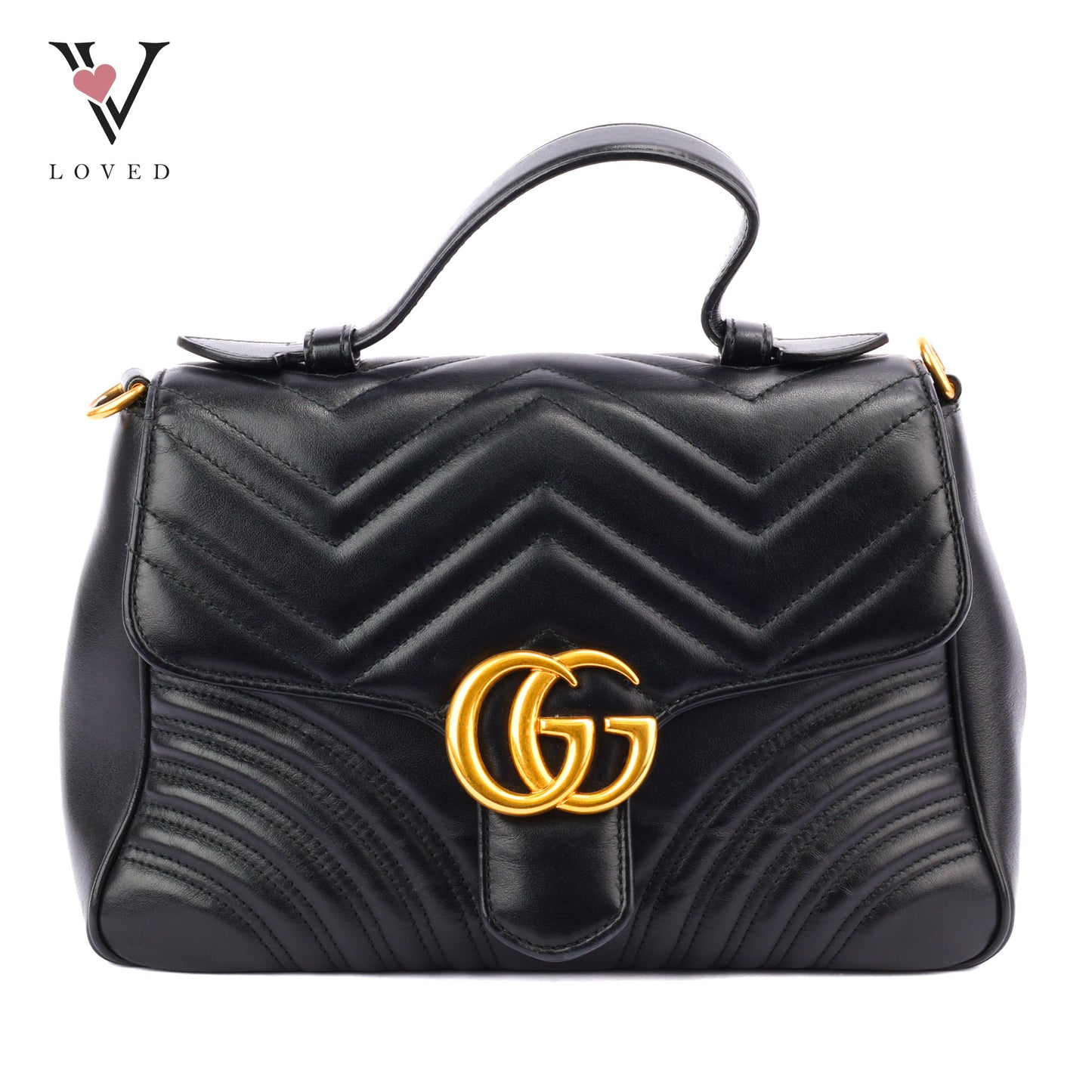 Gucci GG Marmont Top Handle in Small Black Leather