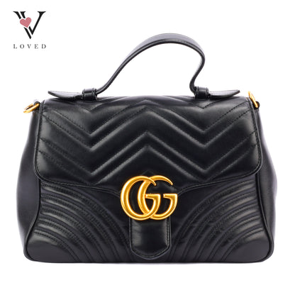 Gucci GG Marmont Top Handle in Small Black Leather