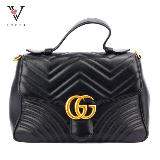 Gucci GG Marmont Top Handle in Small Black Leather