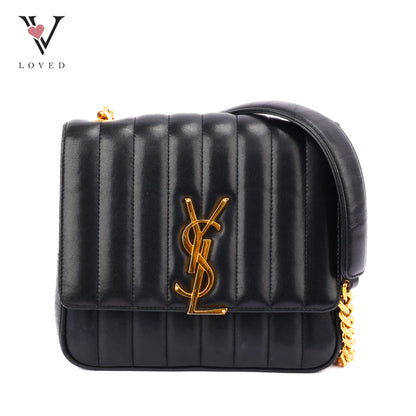 Yves Saint Laurent Vicky Shoulder Bag in Black Quilted Leather