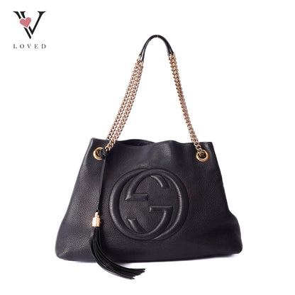 Gucci soho medium black leather chain