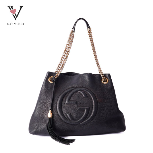 Gucci soho medium black leather chain