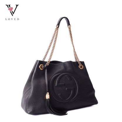 Gucci soho medium black leather chain