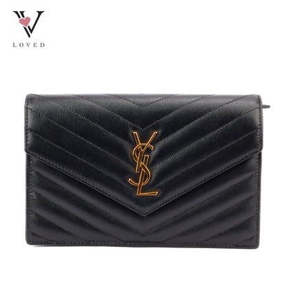 Yves Saint Laurent Cassandre WOC in Quilted Black Leather with Gold Hardware