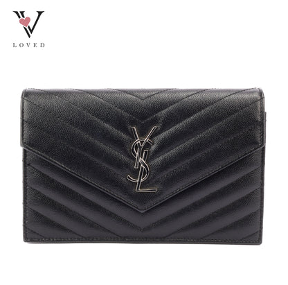 Yves Saint Laurent Cassandre WOC in Quilted Black Leather with Silver Hardware