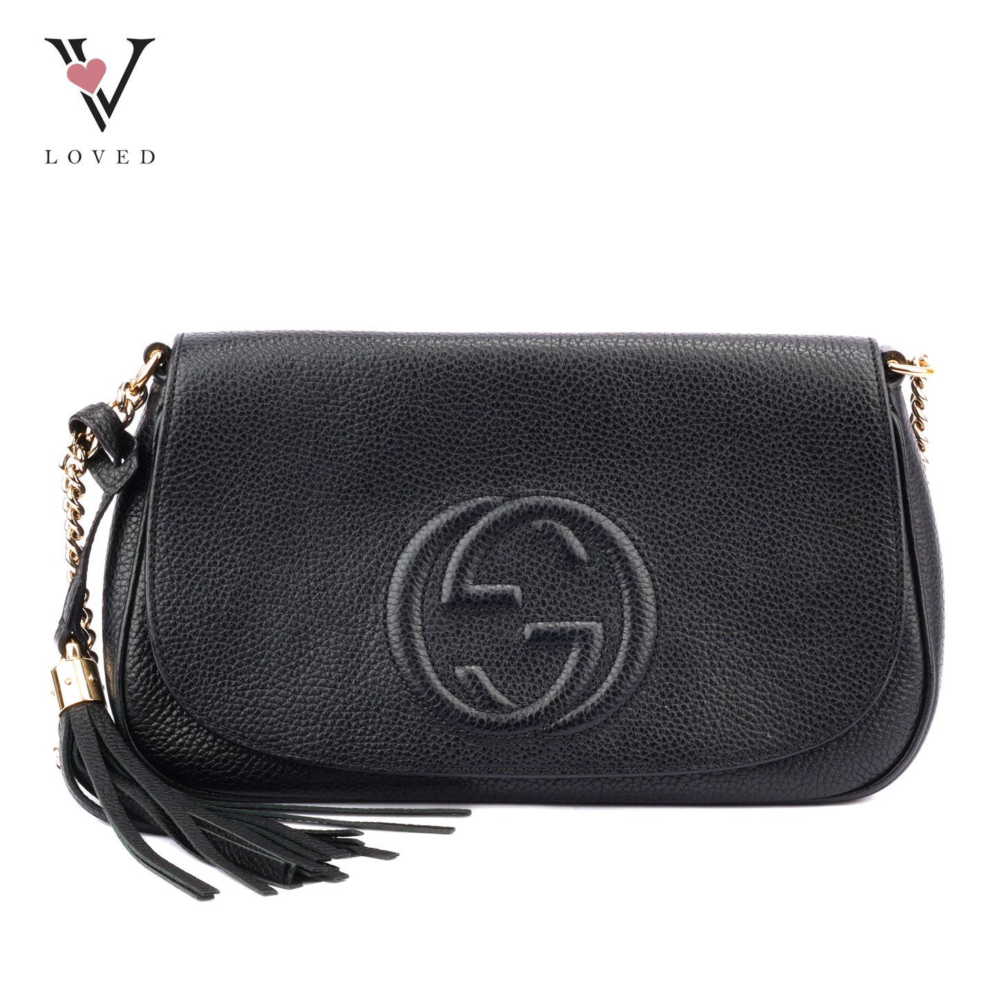 Gucci Soho Flap Crossbody Bag in Black Pebbled Leather