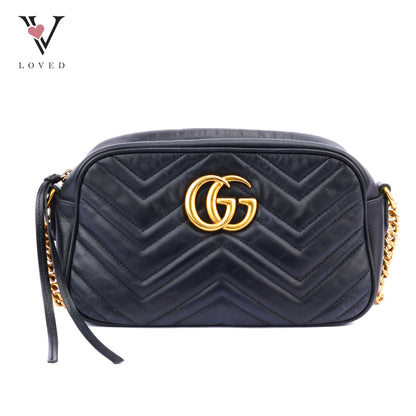 Gucci GG Marmont Camera Bag in Black Matelassé Leather
