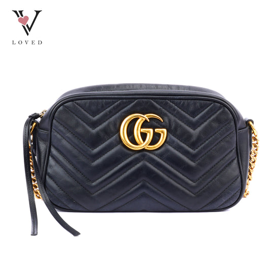 Gucci GG Marmont Camera Bag in Black Matelassé Leather