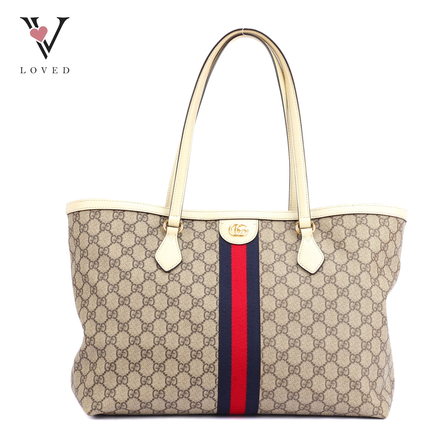 Gucci Ophidia GG Tote Bag in Beige and Ebony GG Supreme Canvas with Ivory Leather Trim