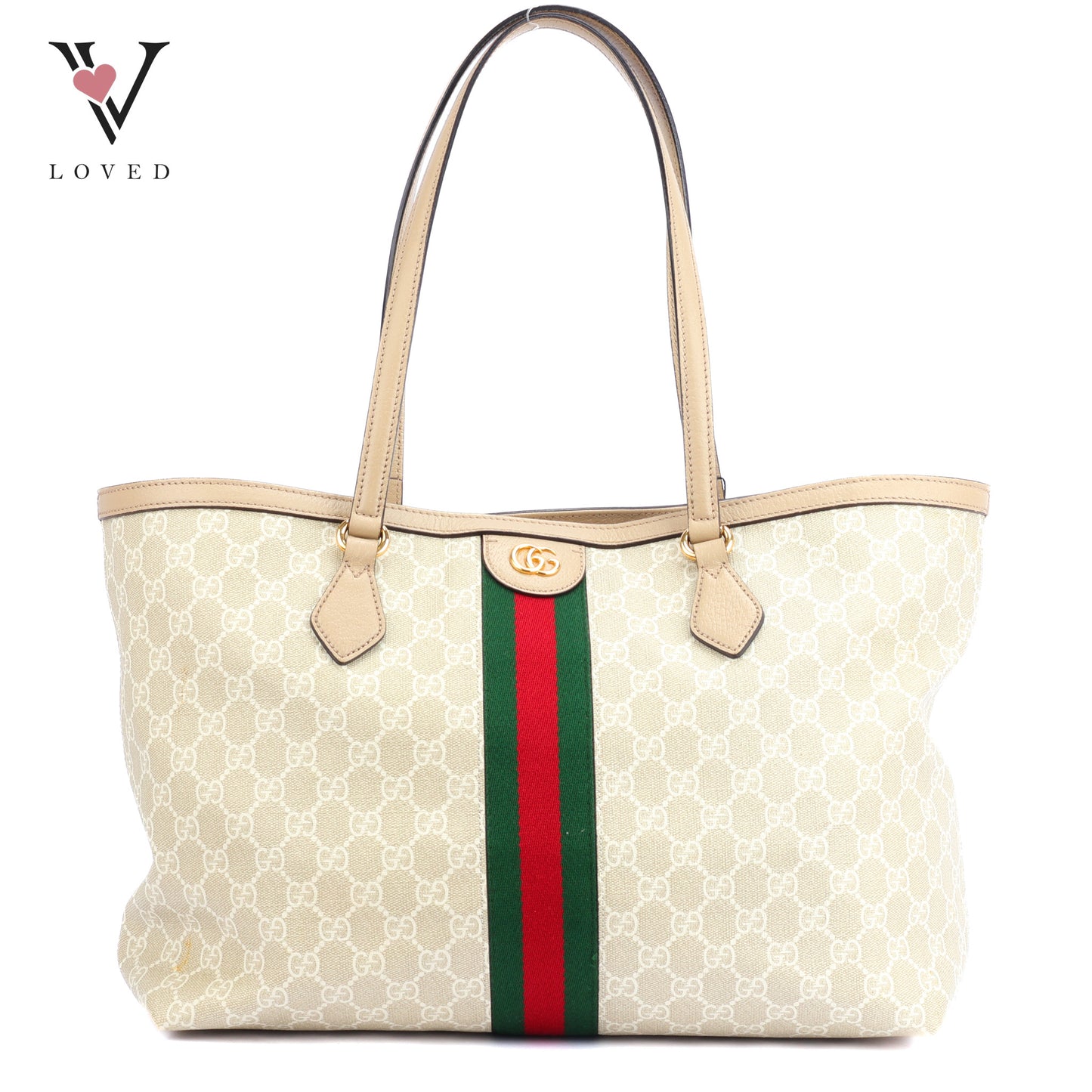 Gucci Ophidia GG Tote Bag in Beige and White Supreme Canvas