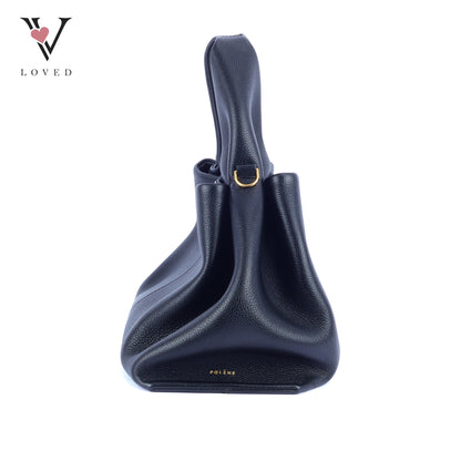 Polene Numero Neuf in Black Textured Calf Leather