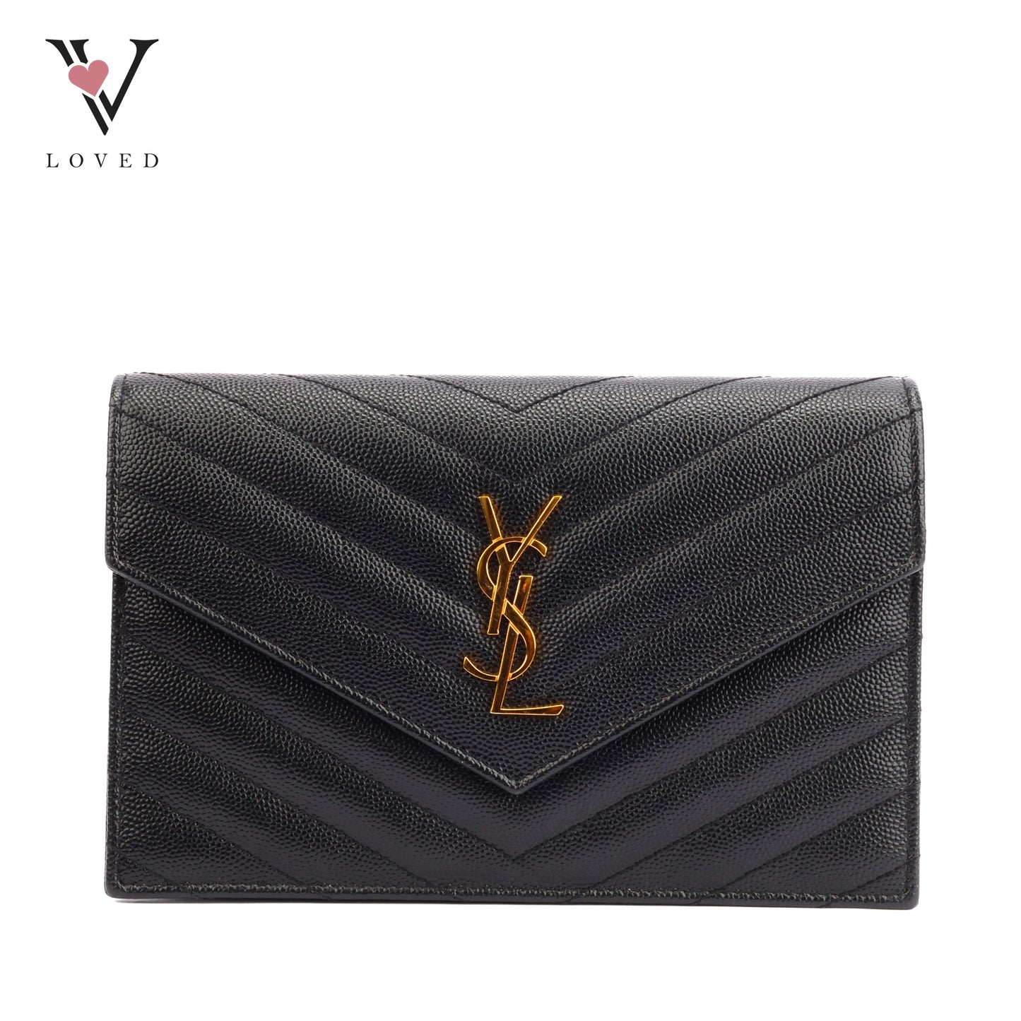 Yves Saint Laurent Cassandre Wallet on Chain in Black Chevron-Quilted Leather with Gold Hardware
