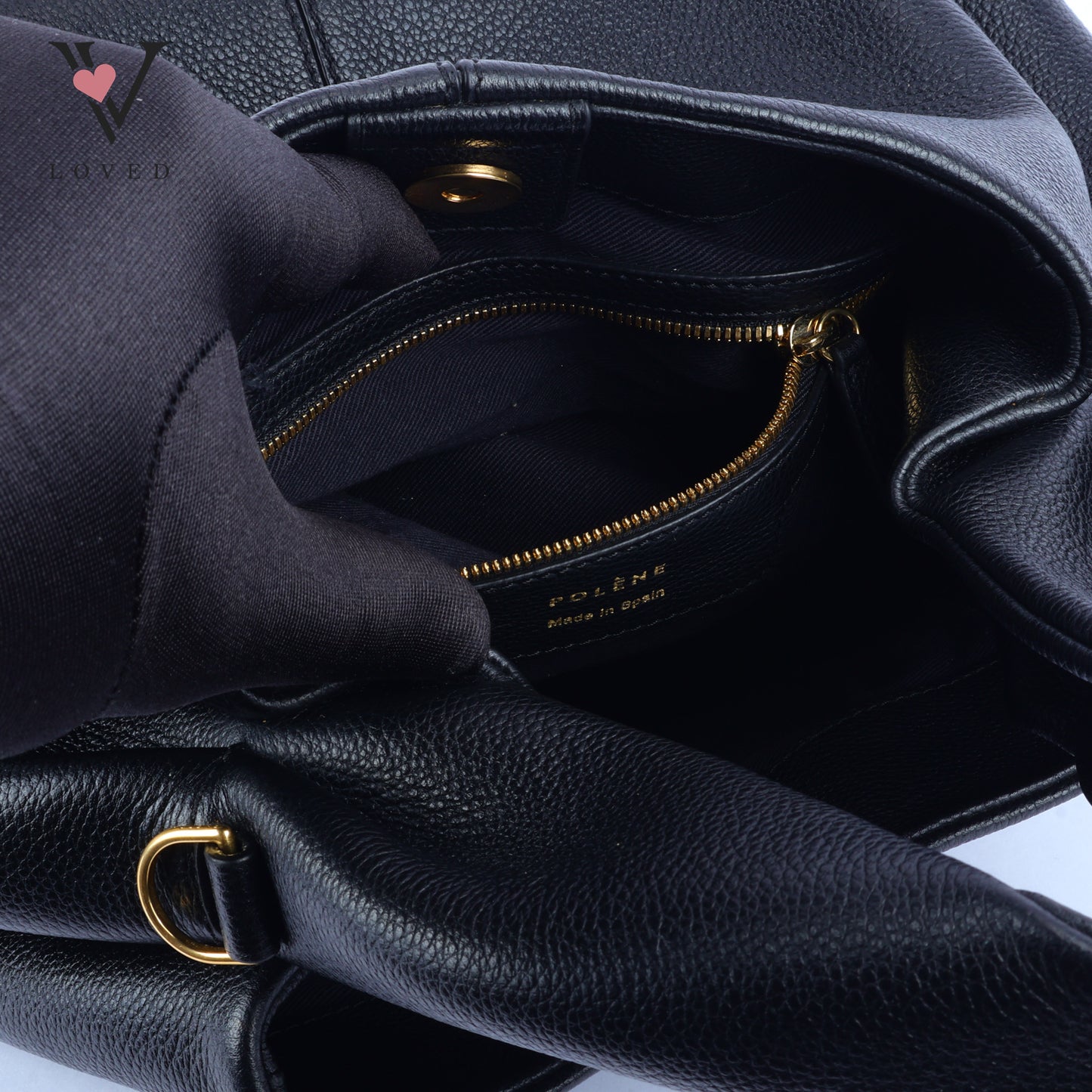 Polene Numero Neuf in Black Textured Calf Leather