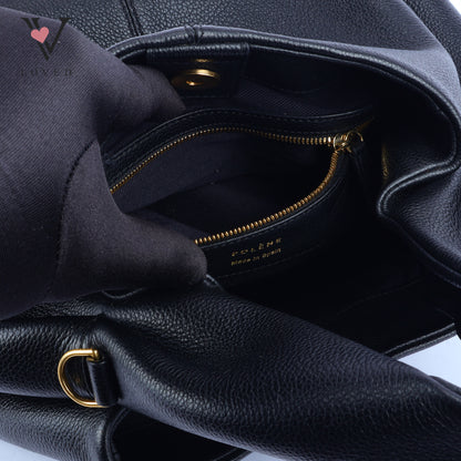 Polene Numero Neuf in Black Textured Calf Leather