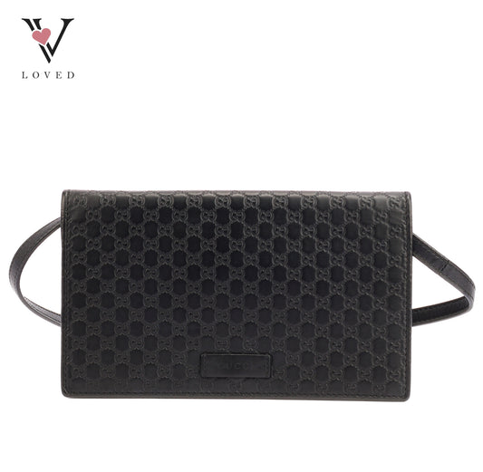 Gucci Micro GG Guccissima Leather Flap Crossbody Wallet Bag