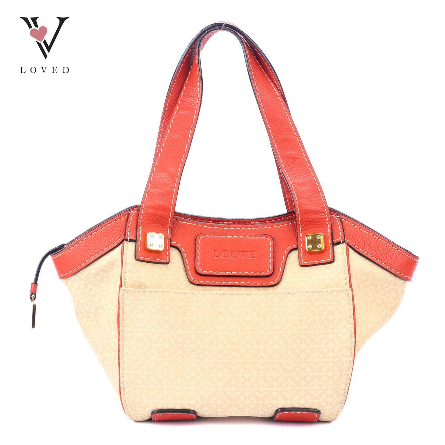 Loewe Anagram Shoulder Bag in Beige Canvas and Brown Leather Trim