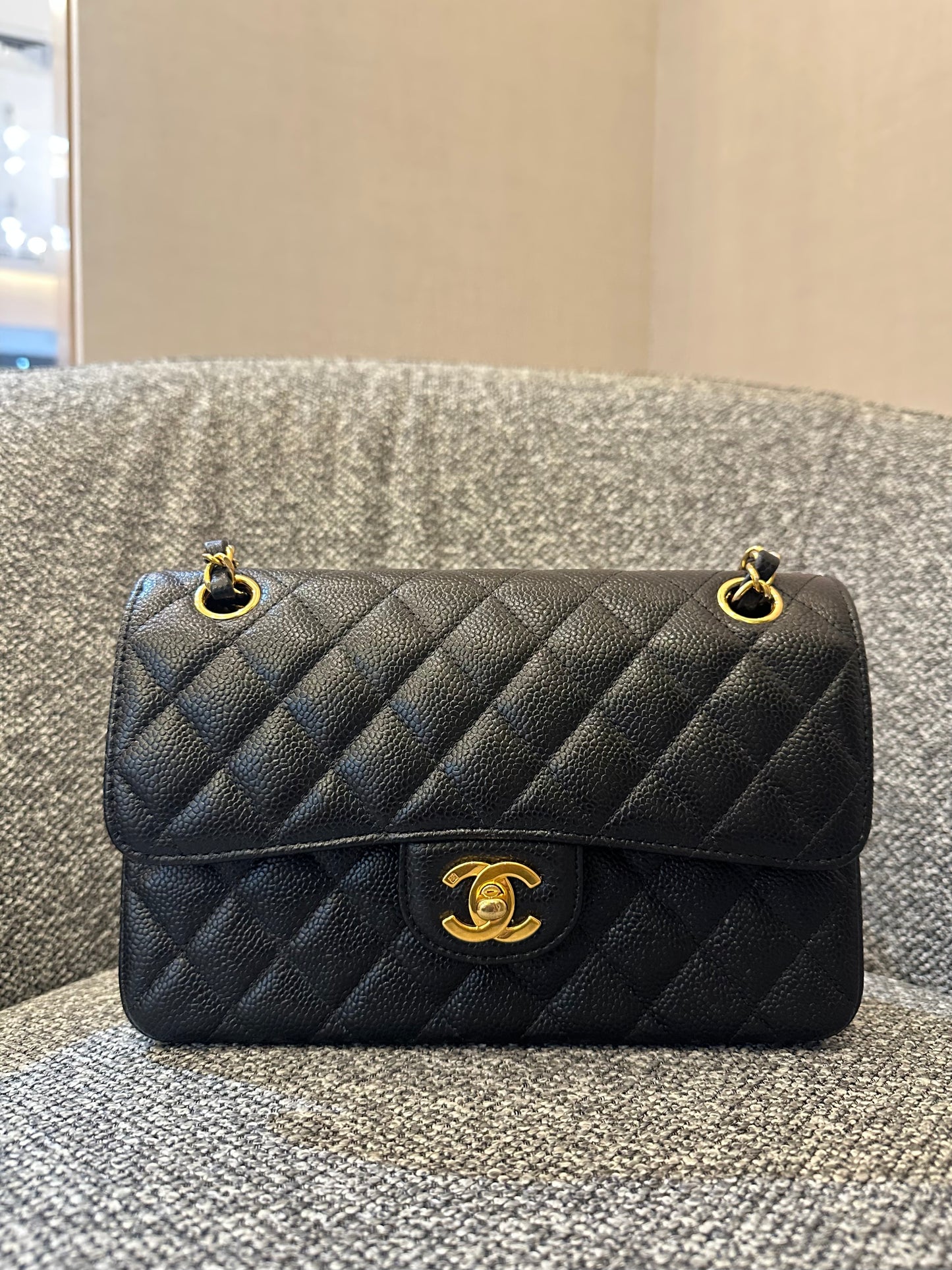 Chanel Classic Double Flap Small in Black Quilted Caviar Leather