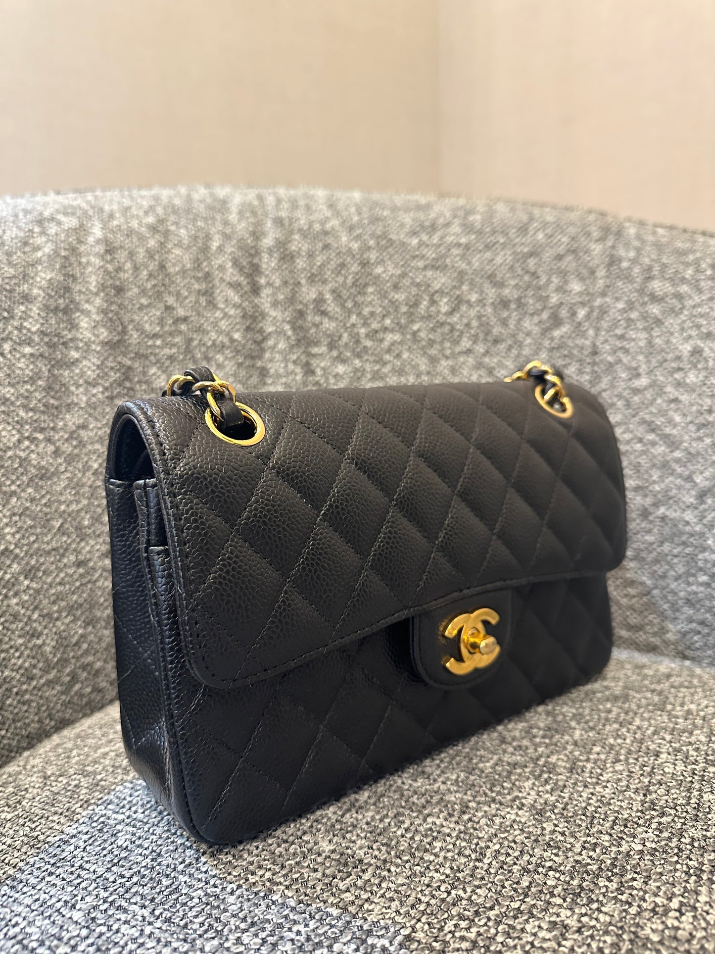 Chanel Classic Double Flap Small in Black Quilted Caviar Leather