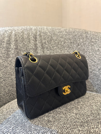Chanel Classic Double Flap Small in Black Quilted Caviar Leather