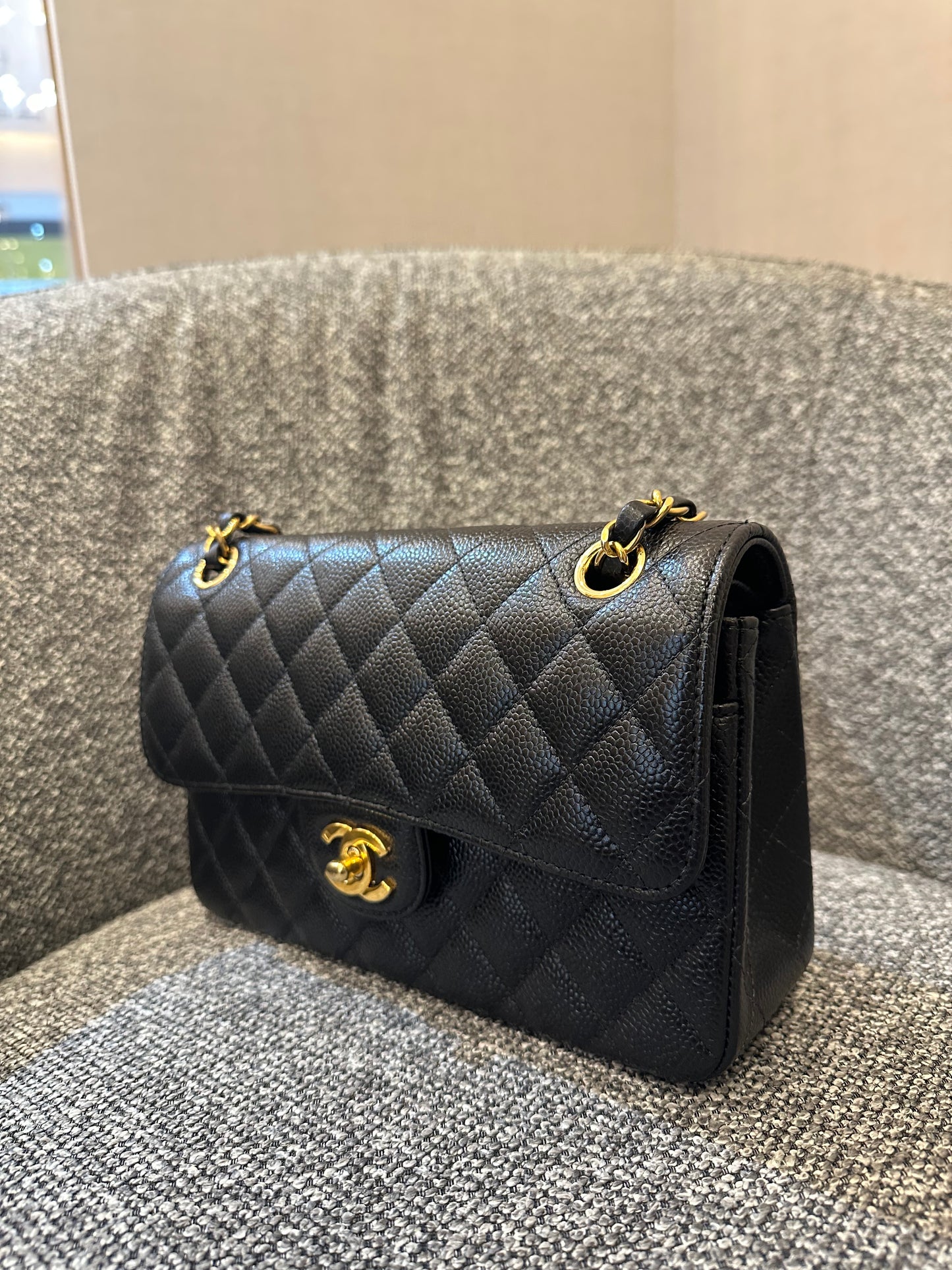 Chanel Classic Double Flap Small in Black Quilted Caviar Leather