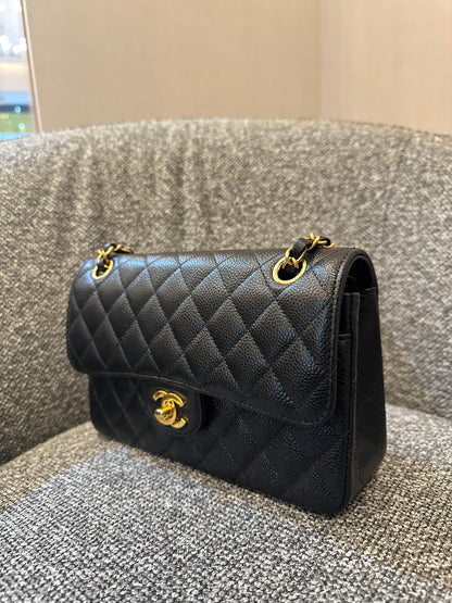 Chanel Classic Double Flap Small in Black Quilted Caviar Leather