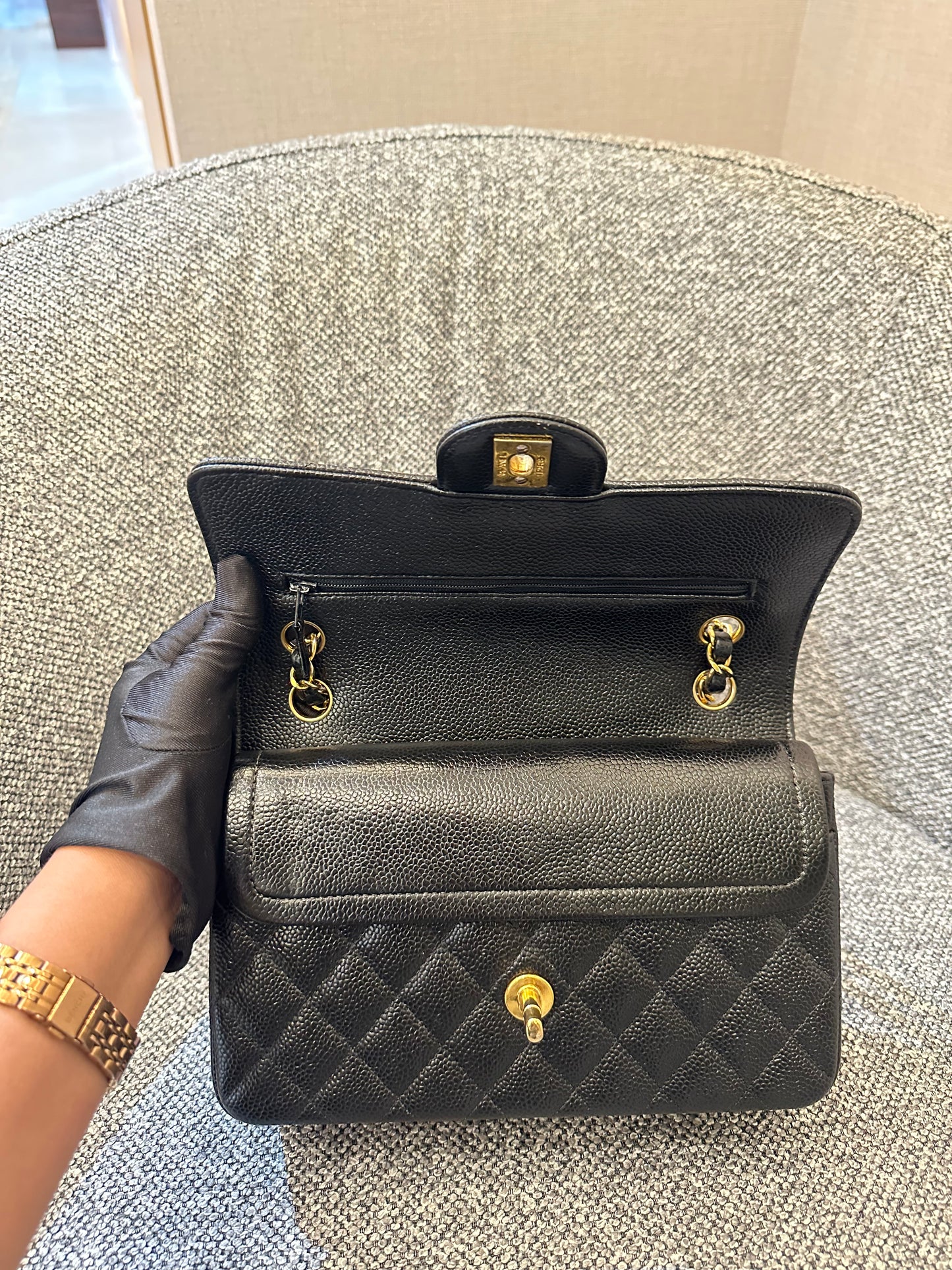 Chanel Classic Double Flap Small in Black Quilted Caviar Leather