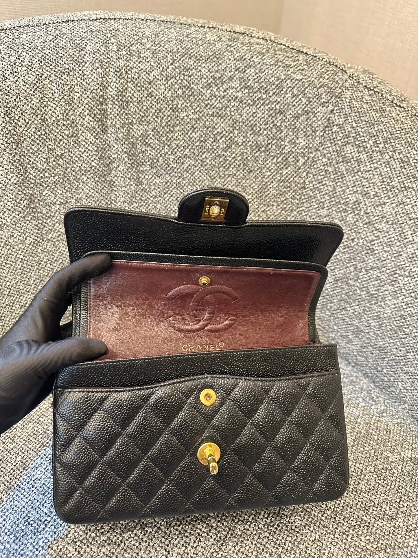 Chanel Classic Double Flap Small in Black Quilted Caviar Leather