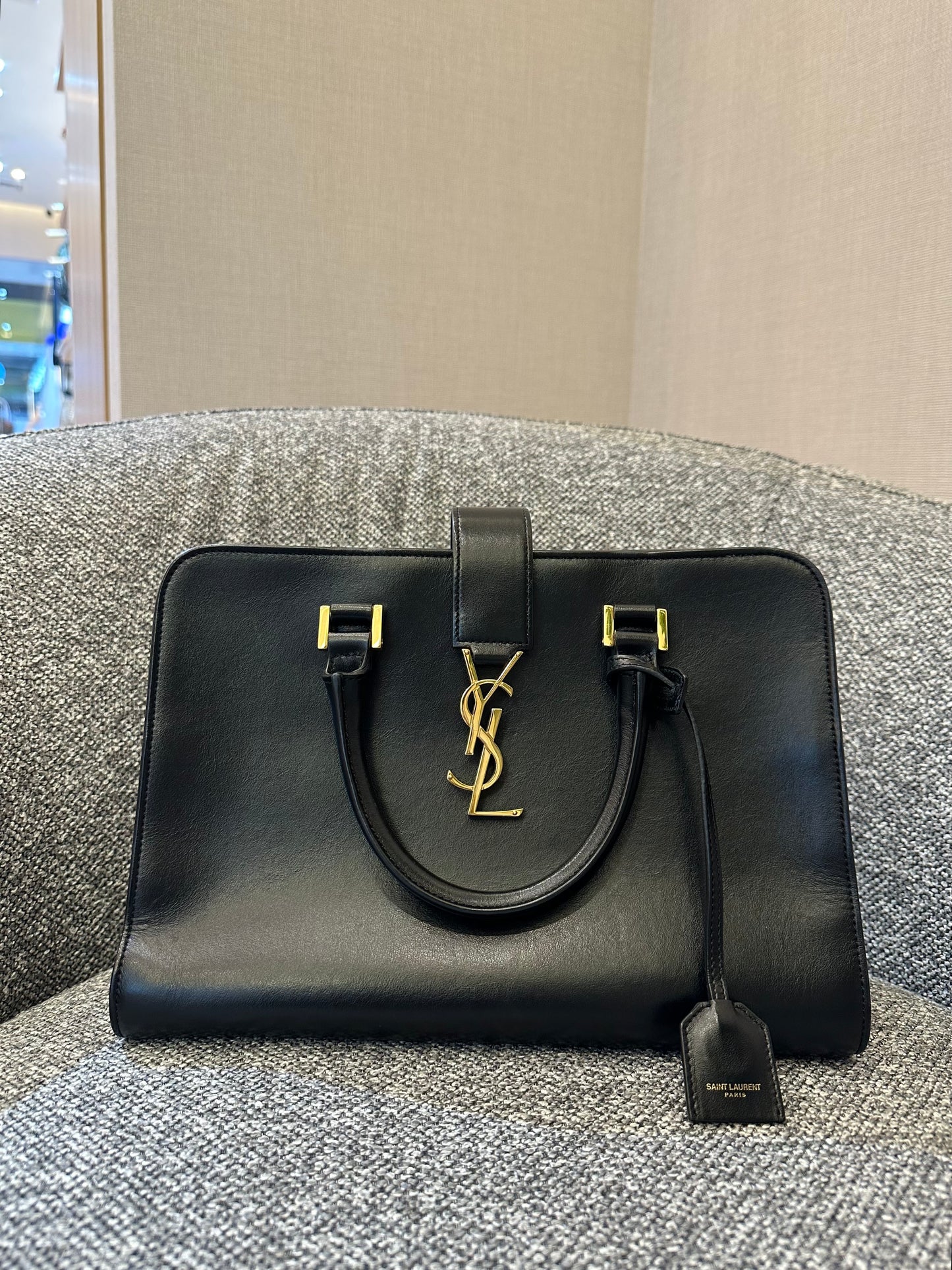 Yves Saint Laurent Baby Cabas Monogram in Black Calfskin Leather