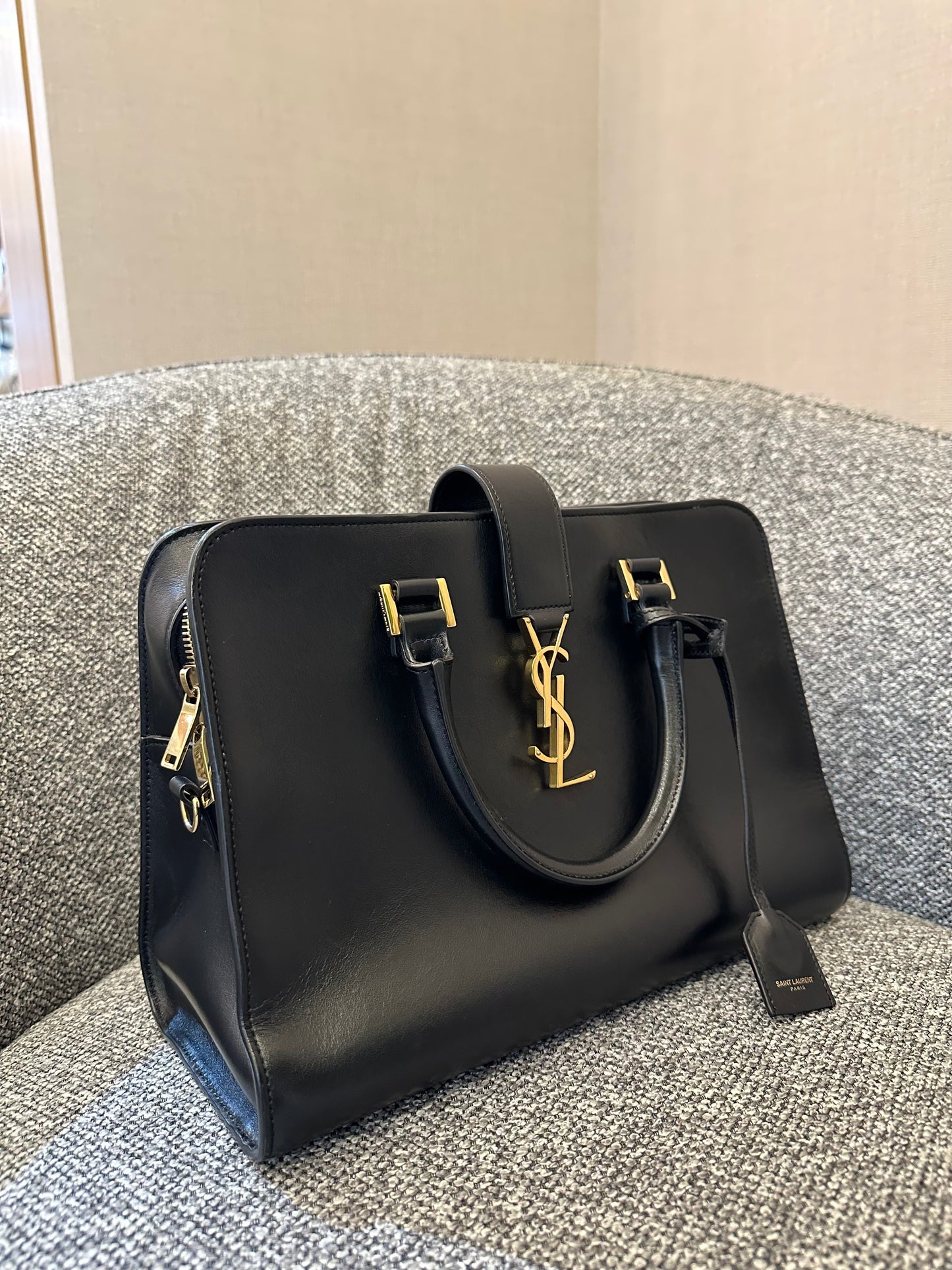 Yves Saint Laurent Baby Cabas Monogram in Black Calfskin Leather