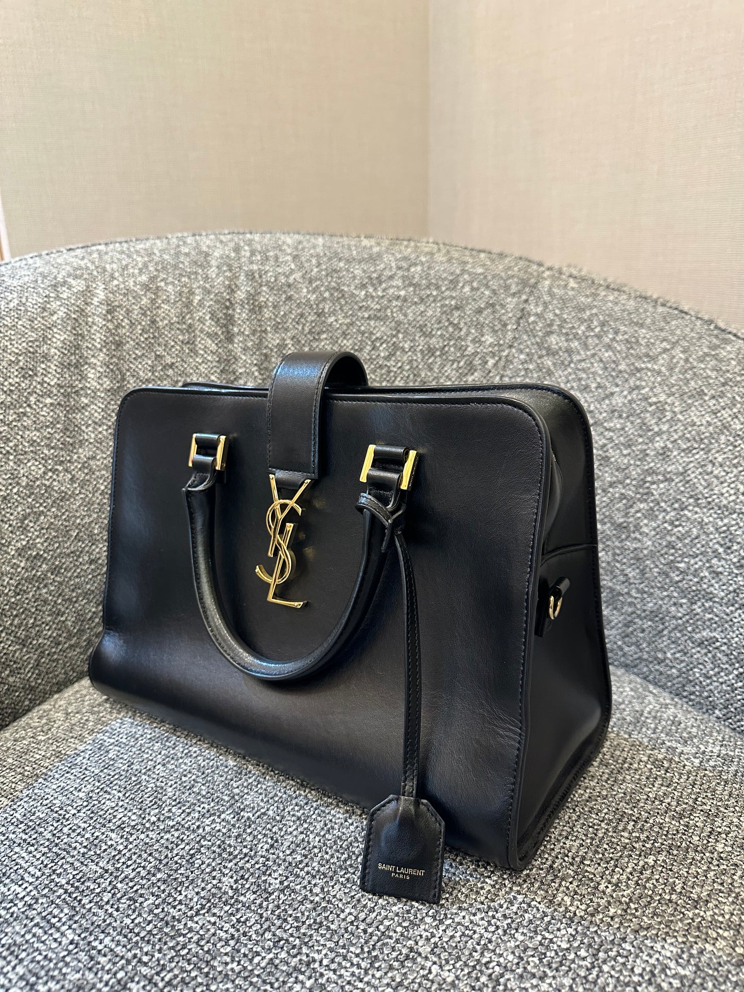Yves Saint Laurent Baby Cabas Monogram in Black Calfskin Leather