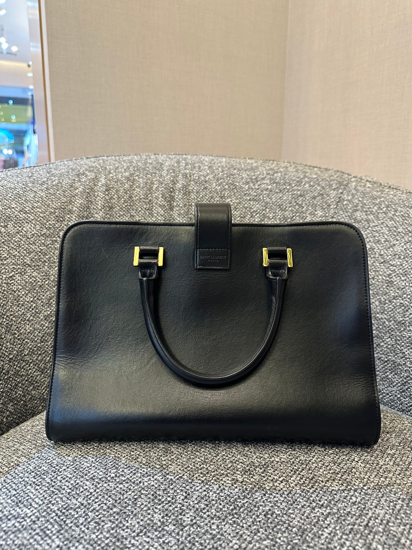 Yves Saint Laurent Baby Cabas Monogram in Black Calfskin Leather