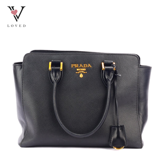 Prada Saffiano Soft Calfskin Tote Bag in Black