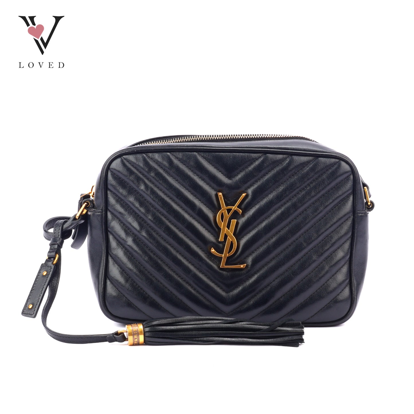 Yves Saint Laurent Lou Camera Bag In Black Chevron Quilted Leather