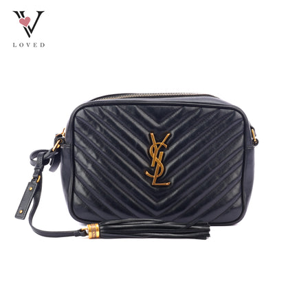 Yves Saint Laurent Lou Camera Bag In Black Chevron Quilted Leather