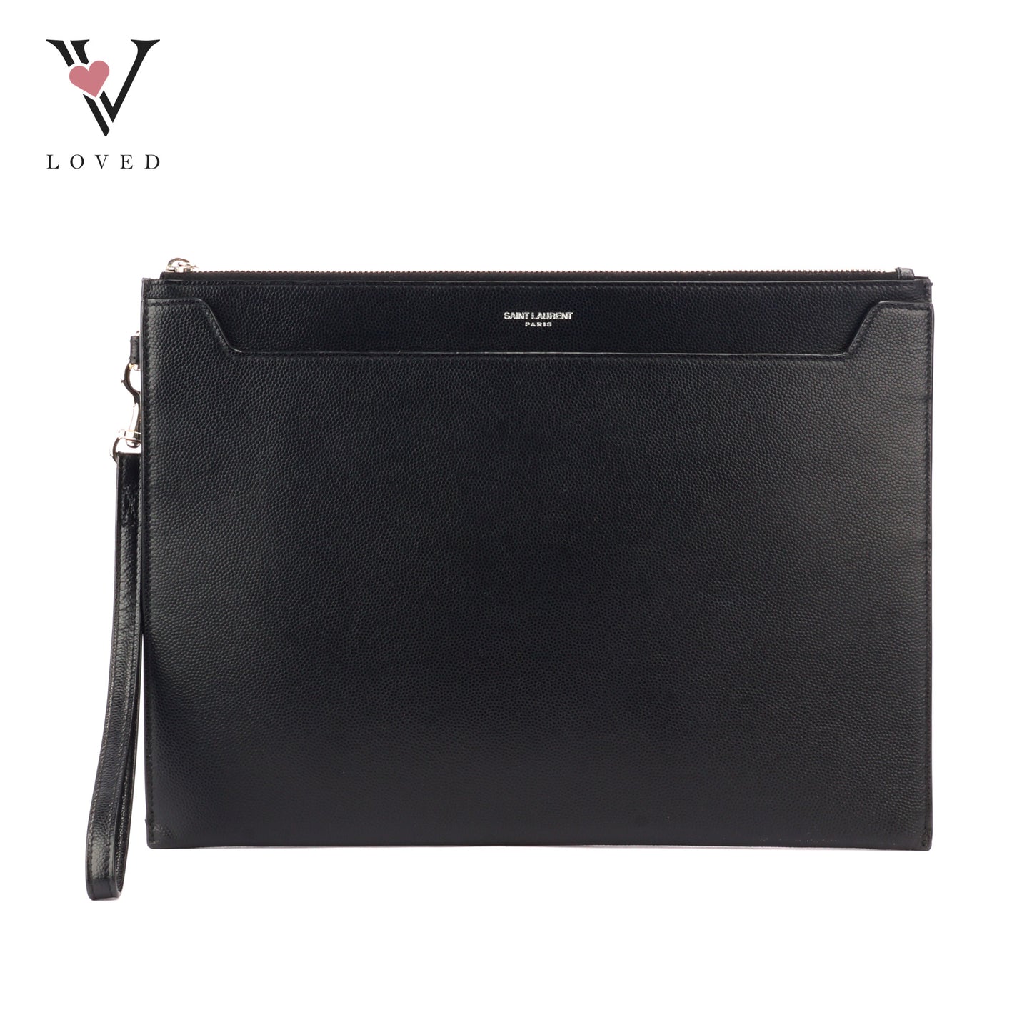 Yves Saint Laurent Clutch In Black Grain De Poudre Embossed Leather