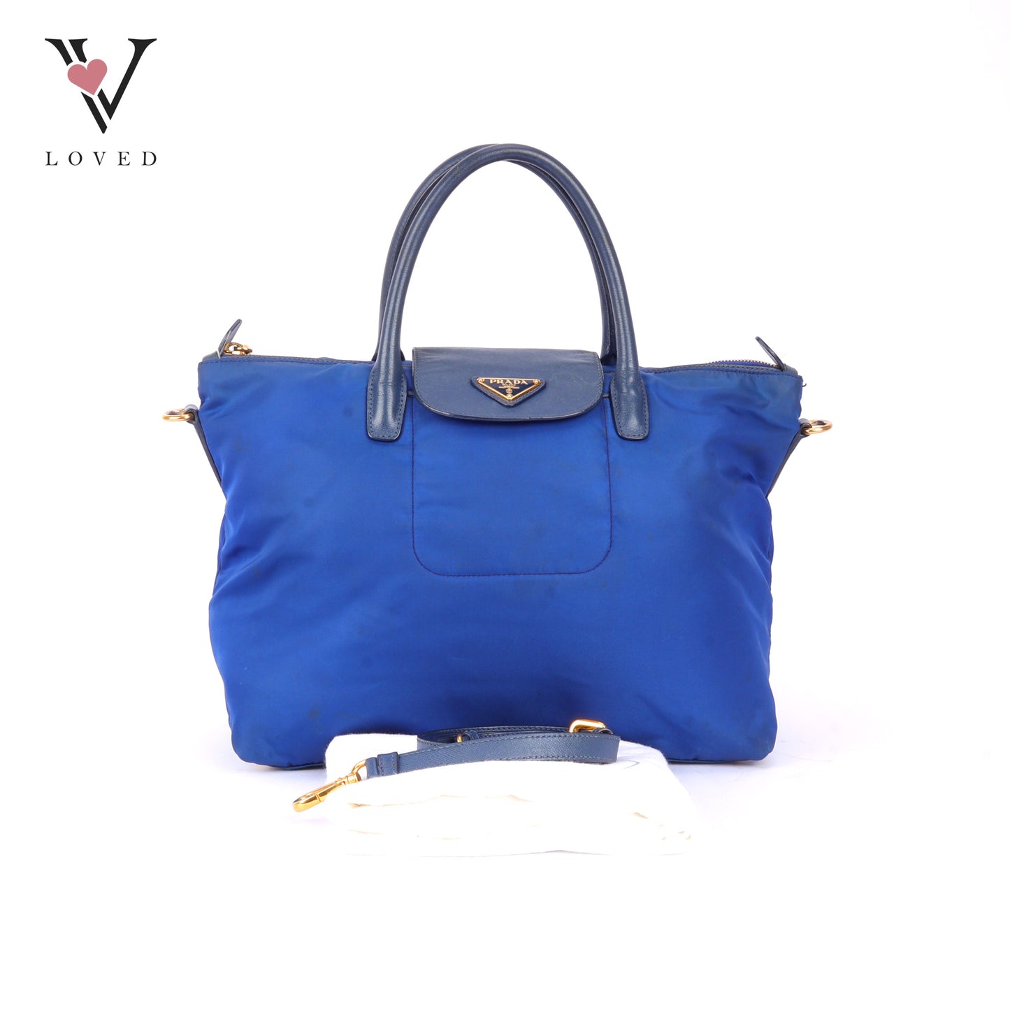 Prada Tessuto in Bluette Nylon and Saffiano Leather Tote Bag