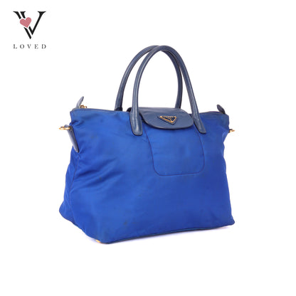 Prada Tessuto in Bluette Nylon and Saffiano Leather Tote Bag