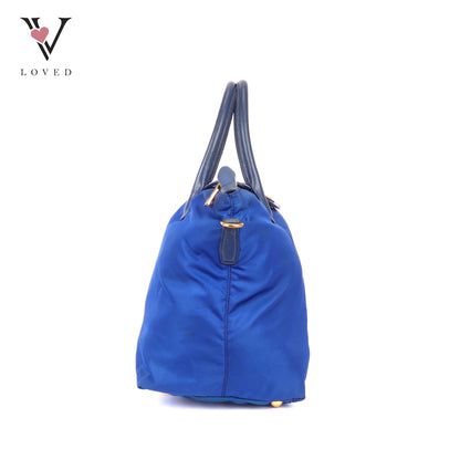 Prada Tessuto in Bluette Nylon and Saffiano Leather Tote Bag