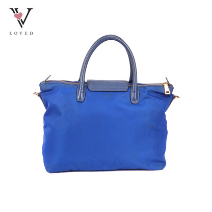Prada Tessuto in Bluette Nylon and Saffiano Leather Tote Bag