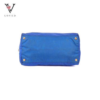 Prada Tessuto in Bluette Nylon and Saffiano Leather Tote Bag