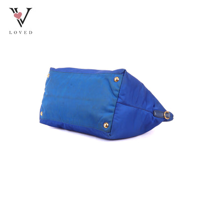Prada Tessuto in Bluette Nylon and Saffiano Leather Tote Bag