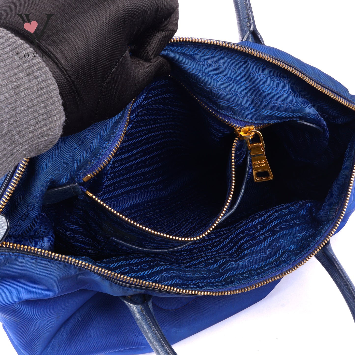 Prada Tessuto in Bluette Nylon and Saffiano Leather Tote Bag