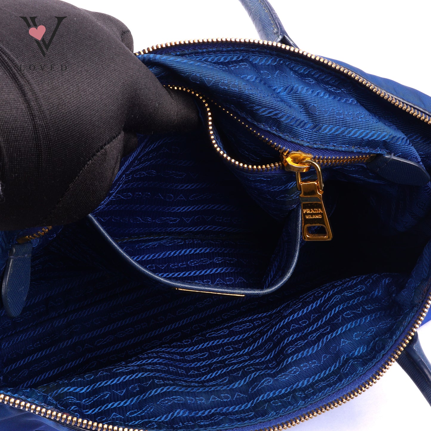 Prada Tessuto in Bluette Nylon and Saffiano Leather Tote Bag