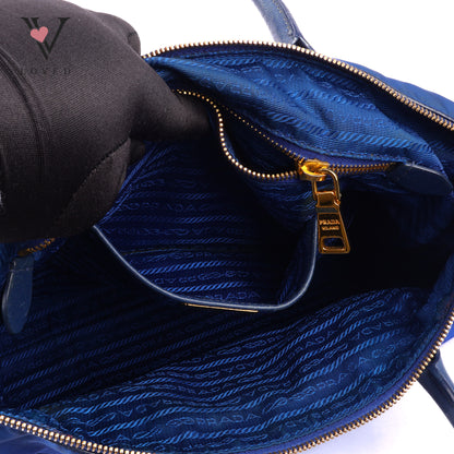 Prada Tessuto in Bluette Nylon and Saffiano Leather Tote Bag