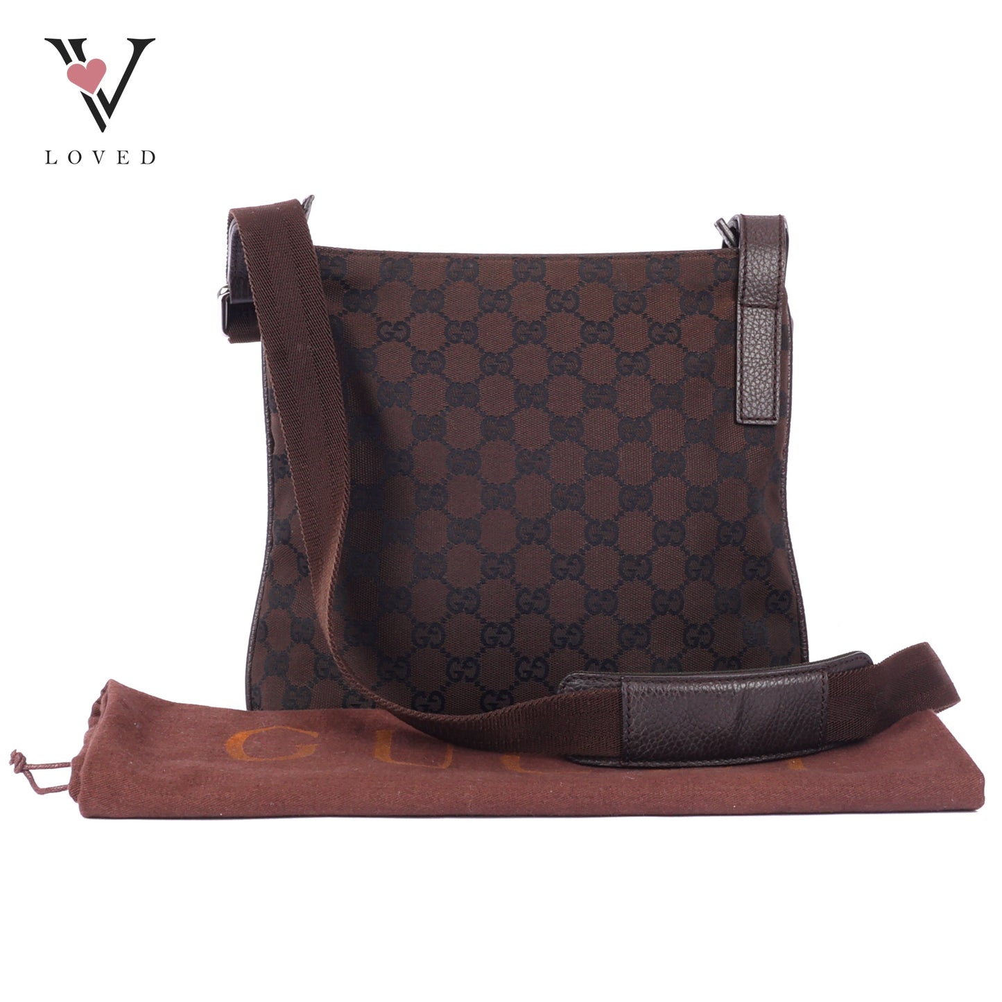 Gucci GG Canvas Messenger Bag In Marrone Canvas and Leather