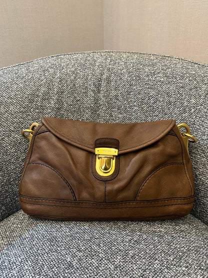 Prada Cervo Shoulder Bag in Brown Leather