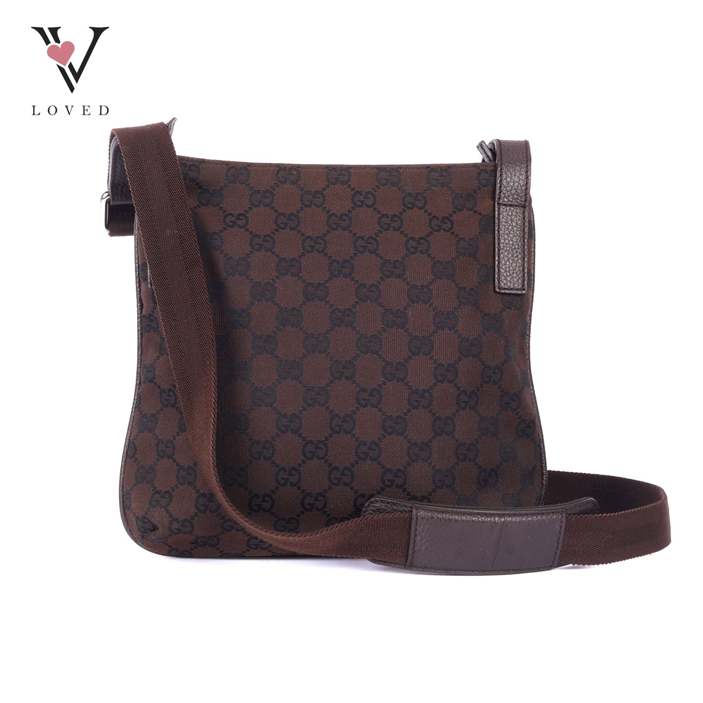 Gucci GG Canvas Messenger Bag In Marrone Canvas and Leather